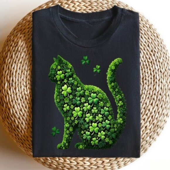 Tops - St. Patrick's Day Cat Shirt, Irish Shamrock Cat Shirt